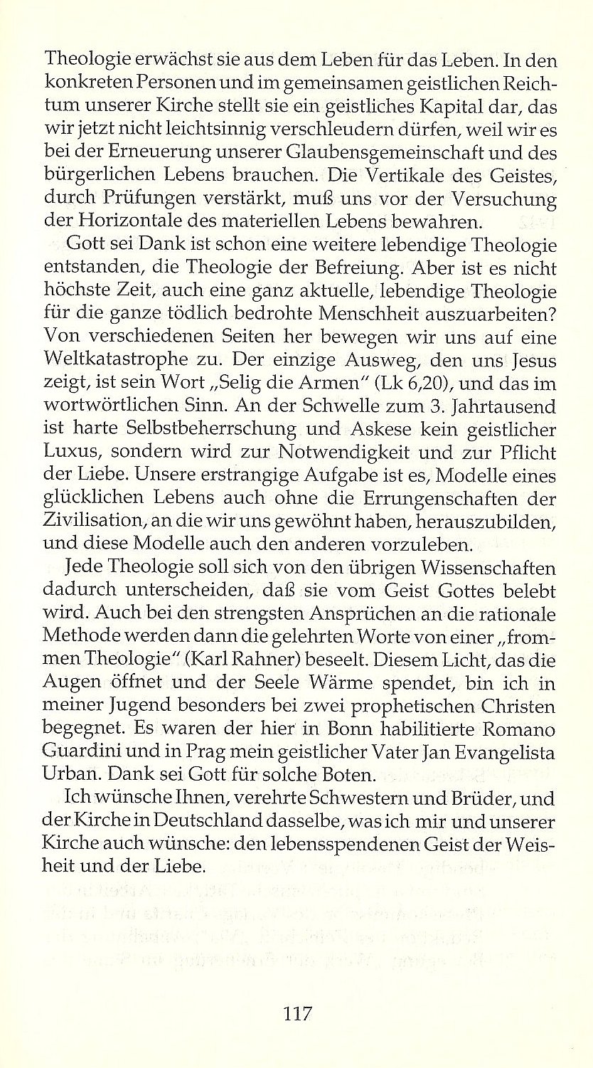 Wie Kirche nicht stirbt / Aus der Rede bei der Verleihung der Theologischen Ehrendoktorwürde in Bonn am 4. 5. 1991 / Seite 117